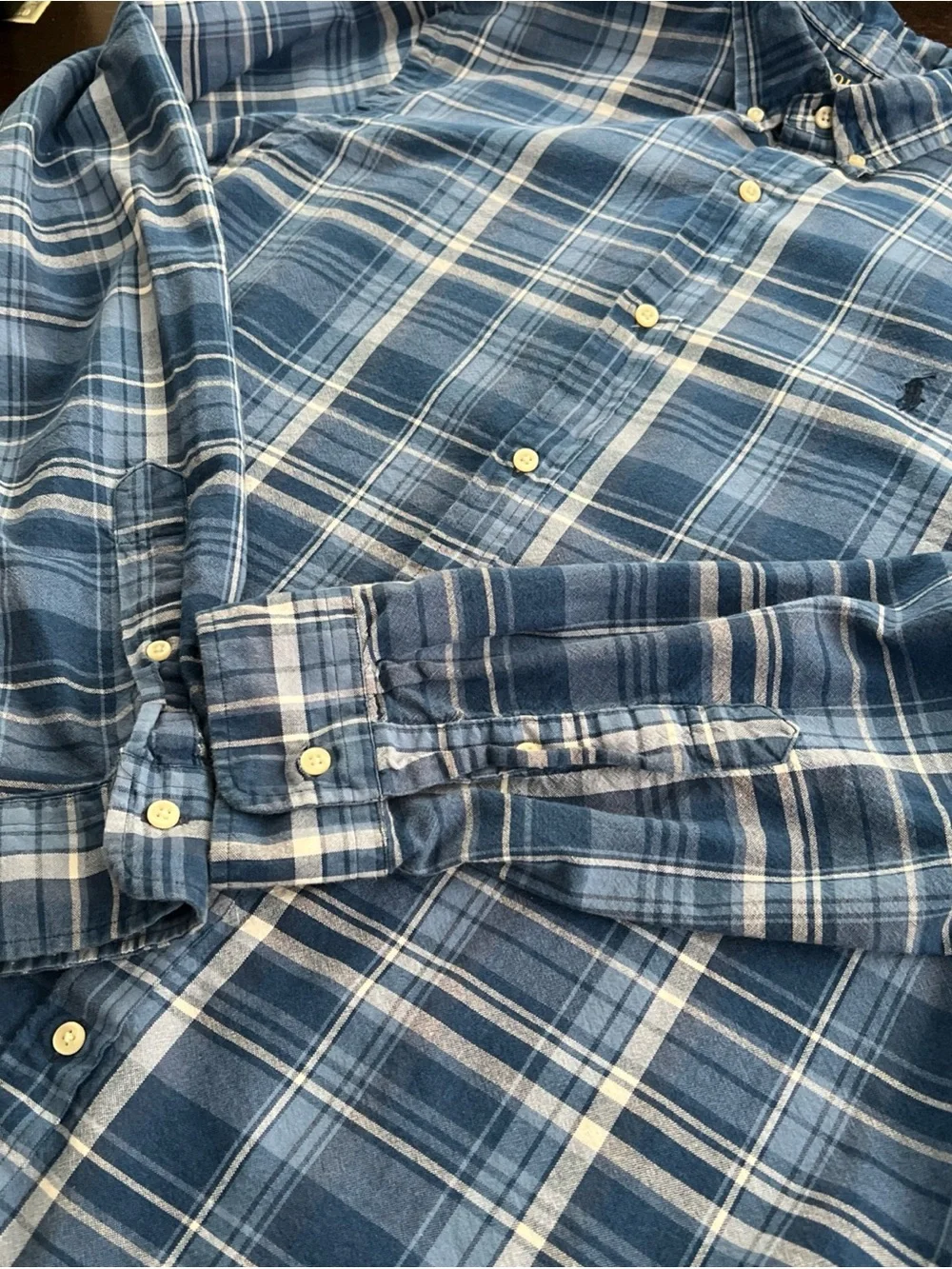 Polo Ralph Lauren Oxford Indigo Blue Plaid LS Button Down Shirt Men 2XL Slim Fit